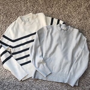 A New Day Crew Neck Sweater Blk White Stripe Gray Small